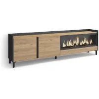 Skraut Home PULLER Meuble tv effet bois de chêne et noir 212x35x61cm cheminée effet feu