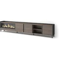 Skraut Home PULLER Meuble tv effet bois de chêne et noir 315x35x61cm cheminée effet feu