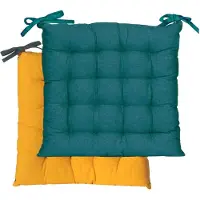 Unyqoos Coussin de siège 40 x 40 cm – Coussin de siège en coton bicolore, bleu canard et moutarde, de forme carrée, confortable pour les chaises de salle à manger, de salon et de bureau