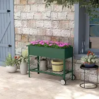 SUGIFT Jardinière surélevée, bac à fleurs, 1 étagère, 2 roulettes, métal, plastique, 109 x 44 x 80 cm, charge maximale de 50 kg, pour le jardin et la terrasse