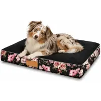 Dogeste Matelas pour chien 90x66 cm taille XL – noir avec motif roses