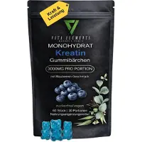 IK-Handelsgruppe Vita Elements, Créatine Monohydrate 3000 mg, gélifiés en forme d'ours, 60 pièces, saveur myrtille, complément alimentaire végan