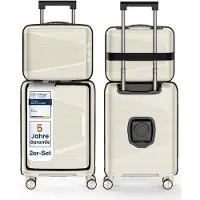 4FLY Ensemble de bagages à main à coque rigide , 2 pièces – valise cabine (54 x 36 x 19 cm) 30 L et trousse de toilette 18 L avec serrure TSA, port USB-C et roulettes doubles