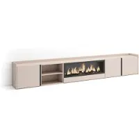 Skraut Home PULLER Meuble tv effet bois beige 315x35x50cm cheminée effet feu XXL