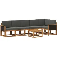 vidaXL Ensemble de salon de jardin , 7 pièces, en polyester, couleurs : naturel et anthracite