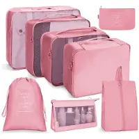 Unyqoos Ensemble de 8 organisateurs de valise – cubes de rangement en nylon imperméable avec partie supérieure en mesh, sac à chaussures, sac de toilette, sac à linge et sac à accessoires