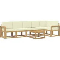 vidaXL Ensemble de salon de jardin , 7 pièces, blanc et crème, en polyester