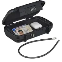 Relaxdays Coffre-fort avec serrure à combinaison, portable, câble de sécurité, coffre-fort pour voiture, étanche, dimensions : 5,5 x 24 x 15 cm, noir