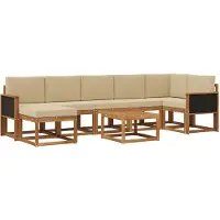 vidaXL Ensemble de salon de jardin 8 pièces, couleurs naturelles et beige, en polyester