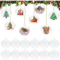 Unyqoos Ensemble de 22 boules de Noël transparentes en acrylique, de diamètre 8 cm, remplissables et incassables, avec 32 cm de rubans dorés pour les suspendre