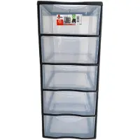 Sundis Orgamix, caisson à tiroirs en plastique, 5 tiroirs transparents au format A4, hauteur 61 cm, idéal pour ranger des livres, des cours, des documents, des fournitures et des accessoires