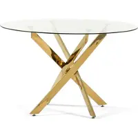 Idea New Garden Srl Table ronde Ø120 cm avec plateau en verre trempé et pieds en métal - design moderne, lumineux et élégant pour la cuisine, la salle à manger, le salon et le bureau - KASPER - Transparent/Doré
