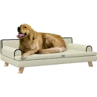 PawHut Canapé pour chien chat design scandinave coussin moelleux amovible pieds bois massif 100 x 62 x 32 cm beige