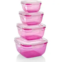 OEM Lot de 4 boîtes de conservation - 0,5 L, 0,9 L, 1,5 L, 2,4 L, carrées, motif « Berry », hermétiques, étanches, adaptées au micro-ondes, boîtes de conservation en plastique