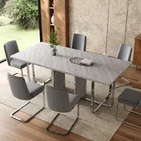 SUCCESS COURIER Table de salle à manger rectangulaire 180 x 80 cm pour 6 à 8 personnes, table de cuisine moderne, gris argenté, pieds métalliques, stable, capacité de charge élevée (150 kg), style industriel