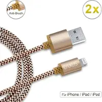 Eaxus 2 câbles de recharge et de transfert de données USB 8 broches, dorés, 3 m, pour iPhone 5, 6, 7+ et iPad, anti-casse
