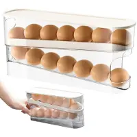 Unyqoos : range-œufs transparent gain de place pour 14 œufs, avec fonction d'ouverture automatique (10°), couvercle amovible, à deux niveaux, empilable, résistant aux chocs, adapté aux réfrigérateurs