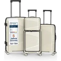 4FLY Ensemble de valises à coque rigide , 4 pièces (S/M/L/XL) – avec serrure TSA, 4 roulettes doubles pivotantes, trousse de toilette, bagage à main et bagage en soute