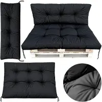 EDANTI Coussins de jardin pour palettes 120 x 80 + 120 x 40, imperméables, assise et dossier noirs