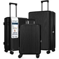 4FLY Ensemble de valises rigides , 3 pièces (M/L/XL) en polycarbonate – avec serrure TSA, 4 roulettes doubles pivotantes et poignée télescopique en aluminium