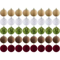 Unyqoos Ensemble de 40 boules de Noël en velours – rouge foncé, blanc, marron et couleur café – avec des attaches métalliques et des cordons de suspension, noyau en plastique