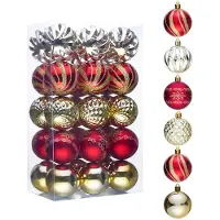 Unyqoos Boules de Noël en plastique incassables , lot de 30 – Rouge et or, résistantes aux chocs jusqu'à 2 mètres, différentes finitions, avec supports de suspension