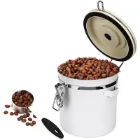 Unyqoos Boîte à café étanche en acier inoxydable de qualité alimentaire, d'une capacité de 1,4 litre, avec valve de dégazage CO2, cadran de date, cuillère à café et joints métalliques sans BPA