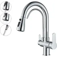 Unyqoos Robinet de cuisine en laiton, sans plomb ni nickel, avec douchette extractible, pivotant à 360°, offrant 2 types de jets, facile à installer, pour évier