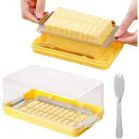 Unyqoos : Dose à beurre avec couvercle transparent et fourchette à beurre, en plastique/acier inoxydable, dimensions : 19 x 10 x 8 cm, pour des portions de beurre jusqu'à 454 g