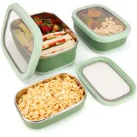 Unyqoos Ensemble de boîtes à lunch en acier inoxydable , 3 pièces (470/820/1400 ml) – couvercles transparents étanches, surface extérieure antidérapante, sans BPA, empilables