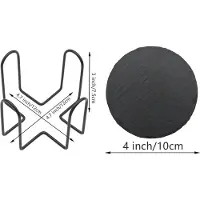 Unyqoos Ensemble de 12 sous-verres ronds en ardoise naturelle à 100 %, avec support en acier, pour verres et boissons