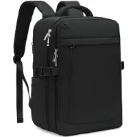Unyqoos Sac à dos noir compact – Adapté aux bagages à main pour 2 à 3 jours, avec compartiment pour ordinateur portable, poche zippée, poche latérale pour bouteille, et résistant à l'eau