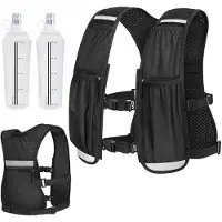 Unyqoos Gilet de course avec 2 bouteilles d'eau de 500 ml – ultra-léger (192 g), réglable pour une circonférence de poitrine de 90 à 120 cm, tissu en mesh respirant, éléments réfléchissants