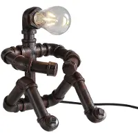 Unyqoos Lampe de table steampunk en fer – Design de robot vintage, lampe de chevet industrielle, 28 cm de largeur × 25 cm de hauteur, culot E27
