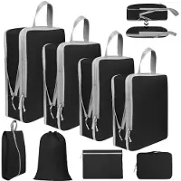 Unyqoos Ensemble de 8 cubes de rangement extensibles – Organisateur de voyage en tissu Oxford, résistant à l'eau, avec fonction de compression pour vêtements, chaussures et produits de beauté