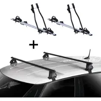 VDP 2x porte-vélos SAGITTAR + barres de toit EVO acier compatibles avec Mazda 121 (JASM-JBSM) 5 portes 1996-2001