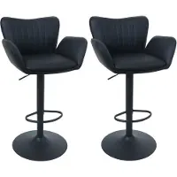Mendler Lot de 2 tabourets de bar HWC-M67, tabourets pivotants avec accoudoirs et repose-pieds, en similicuir et fer, MVG noir