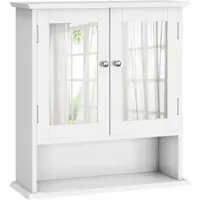 OKWISH Vestiaire d’Entrée avec Miroir et 5 Crochets - Meuble de Rangement avec 2 Armoires, Étagères et Meuble à Chaussures - MDF - Blanc - 100×40×180 cm
