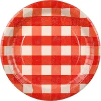 Party Deco Teller rund kariert rot weiss (6x)