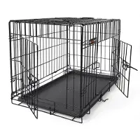 Feandrea Cage pliable pour chien | L 75 x 54 x 47 cm | Cage pour chien à 2 portes | Cage grillagée | Cage à barreaux | Cage de transport pour chats/lapins/rongeurs/volailles | noir PPD30H