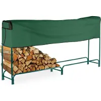Relaxdays Étagère verte pour bois de chauffage avec couvercle