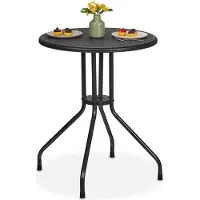 Relaxdays Table de jardin , H x P : 73 x 60 cm, aspect rotin, plastique et acier, table à manger d'extérieur, table ronde de balcon, noire