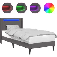 Syfax Cadre de lit avec bandes LED Gris 90 x 200 cm Simili cuir