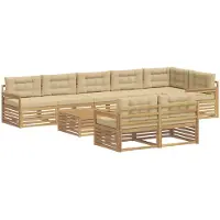 vidaXL Ensemble de salon de jardin , 9 pièces, blanc et beige, en polyester