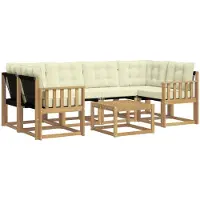 vidaXL Ensemble de salon de jardin 7 pièces, blanc et crème