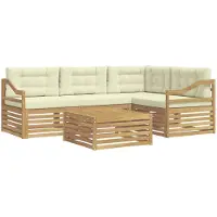 vidaXL Ensemble de salon de jardin , 5 pièces, blanc et crème, en polyester