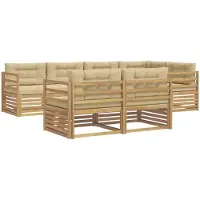 vidaXL Ensemble de salon de jardin , 7 pièces, blanc et beige, en polyester