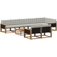 vidaXL Ensemble de canapés d'extérieur avec coussins 9 pièces Naturel et gris clair