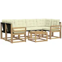 vidaXL Ensemble de salon de jardin 7 pièces, blanc et crème