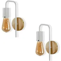 Alpinaluz Lot de 2 appliques murales avec socle en bois blanc et métal, design scandinave minimaliste, douille E27